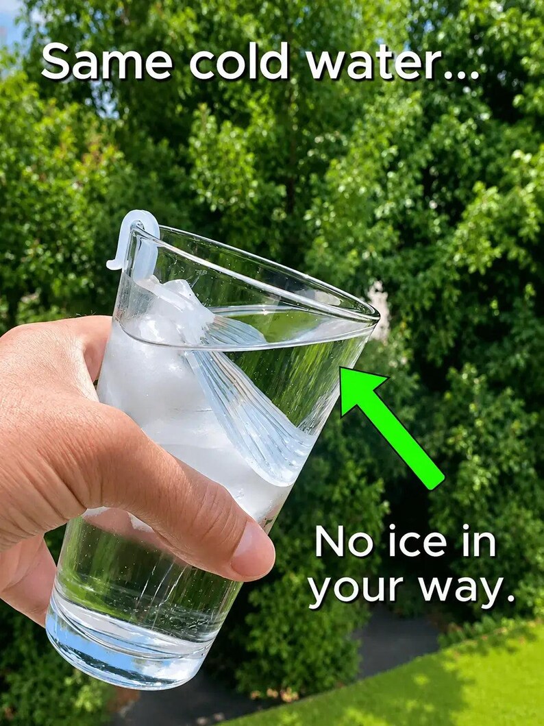 Ice Blocker for Drinking Glasses | SipStrainer™ Clip-On Drink Strainer | Reusable Cup Accessory | 2 Pack image 2