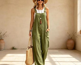 Casual Women Overalls Loose Fit Sleeveless Romper Dungarees Summer Jumpsuit