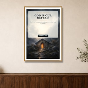 Cuadro decorativo "Dios es nuestro refugio", Salmo 46:1 (Versión Reina Valera) - Versículo de protección (Imprimible)