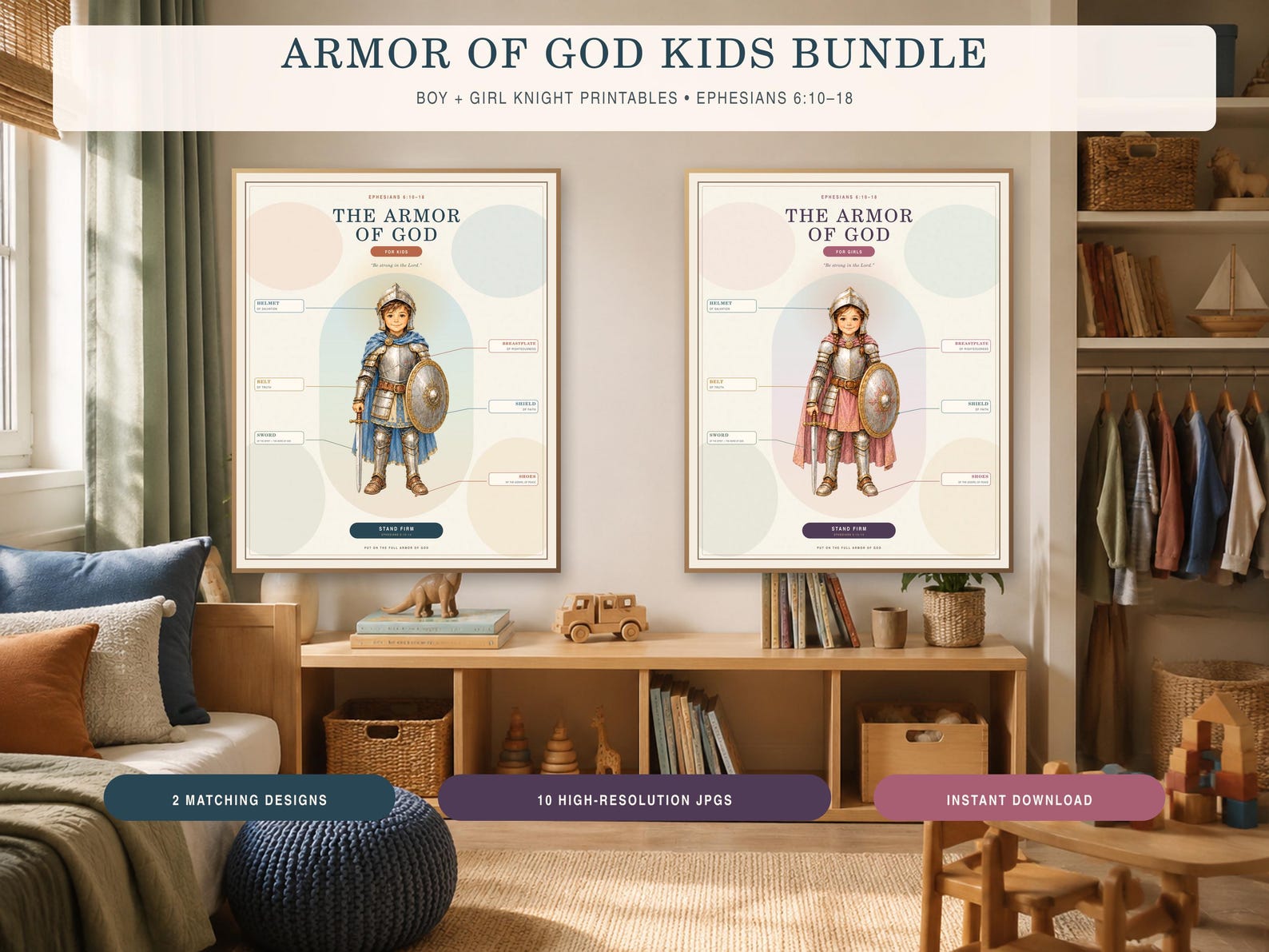 Armor of God Kids Wall Art Bundle, a Christian digital printable from the Armor of God collection by Thanks Lord Jesus