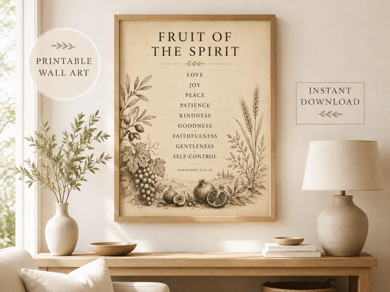 Fruit of the Spirit Printable Wall Art Christian printable wall art Fruit of the Spirit Printable Wall Art, a Christian digital printable from the Fruits of the Spirit collection by Thanks Lord Jesus