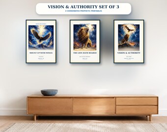 Lion and Eagle Christian Wall Art Set of 3, Prophetic Scripture Printable Bundle