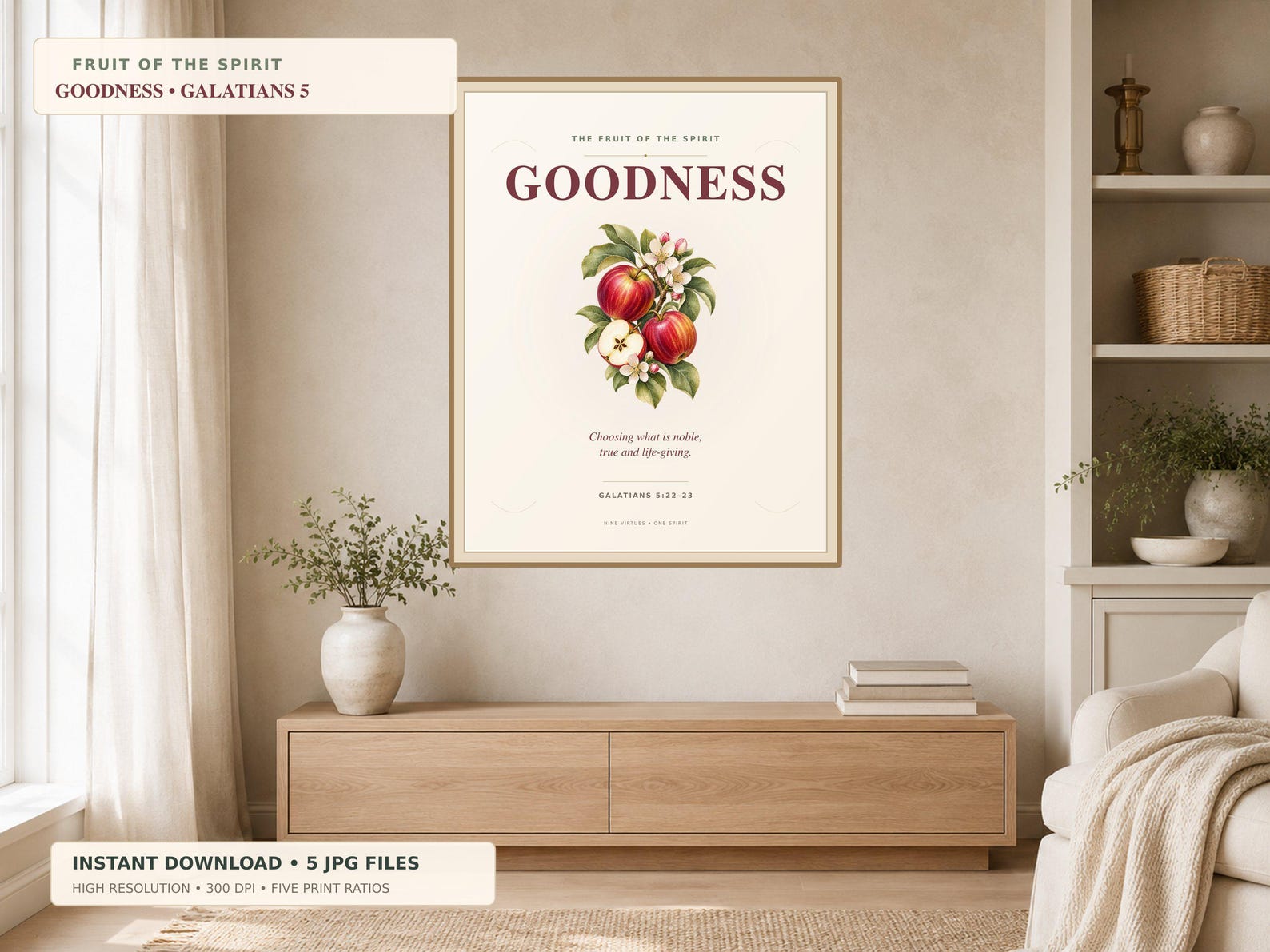 Goodness Fruit of the Spirit Printable Christian printable wall art Goodness Fruit of the Spirit Printable, a Christian digital printable from the Fruits of the Spirit collection by Thanks Lord Jesus