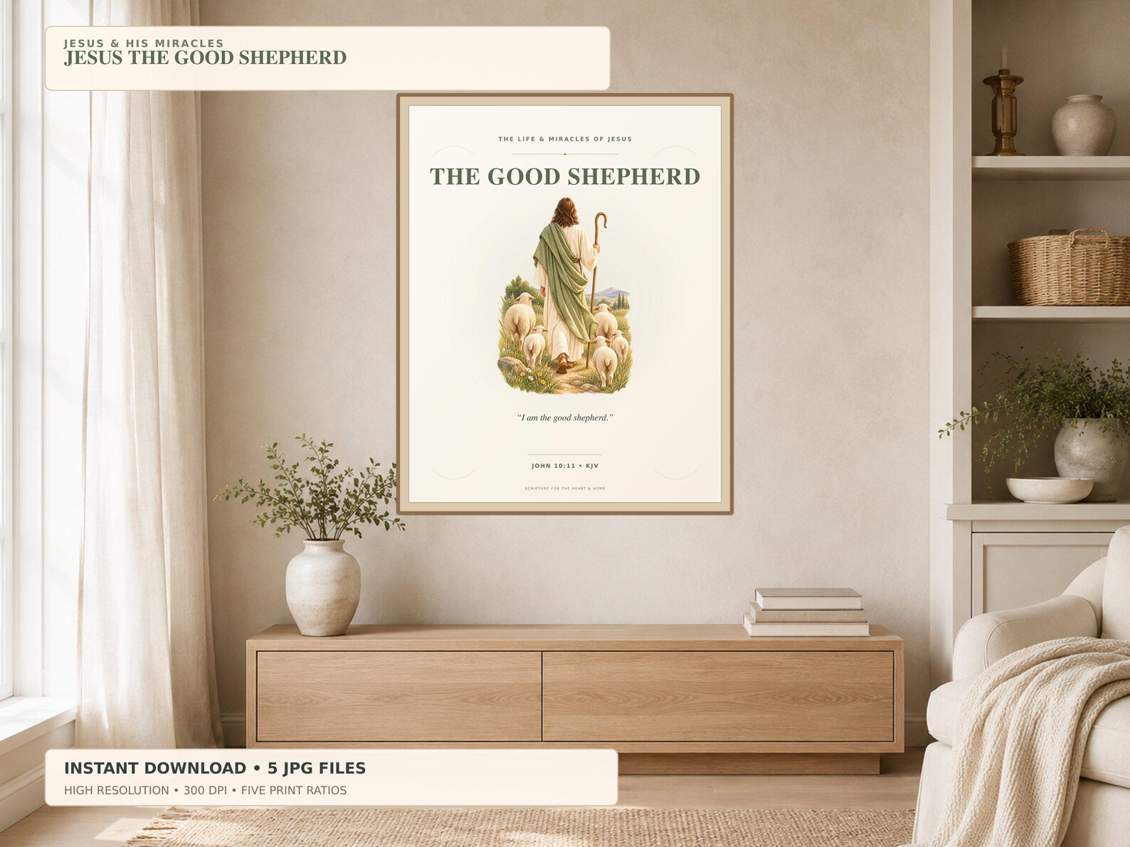 Jesus the Good Shepherd Printable Wall Art, a Christian digital printable from the Jesus Christ collection by Thanks Lord Jesus