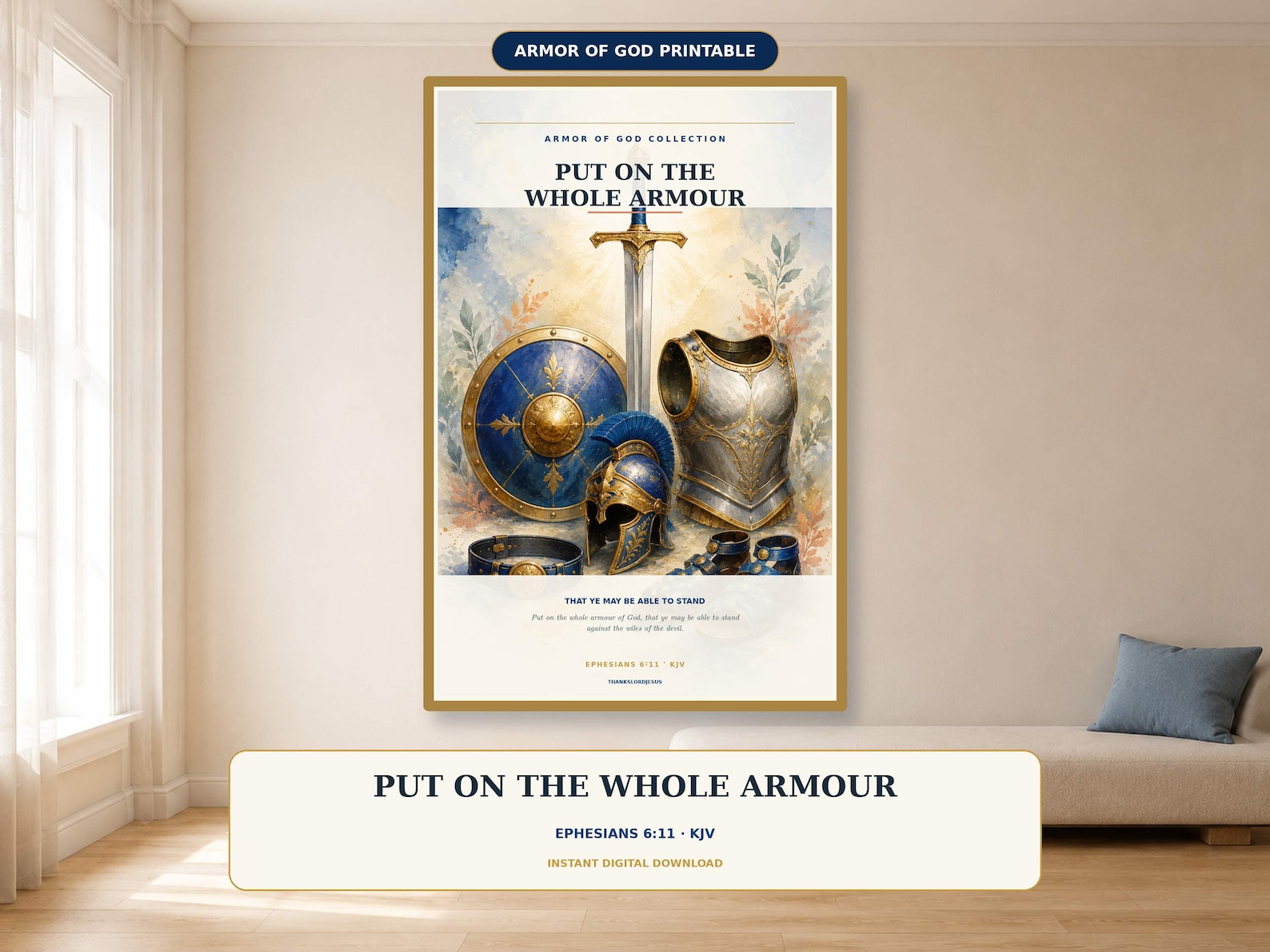 Put On the Whole Armour of God Wall Art, a Christian digital printable from the Armor of God collection by Thanks Lord Jesus