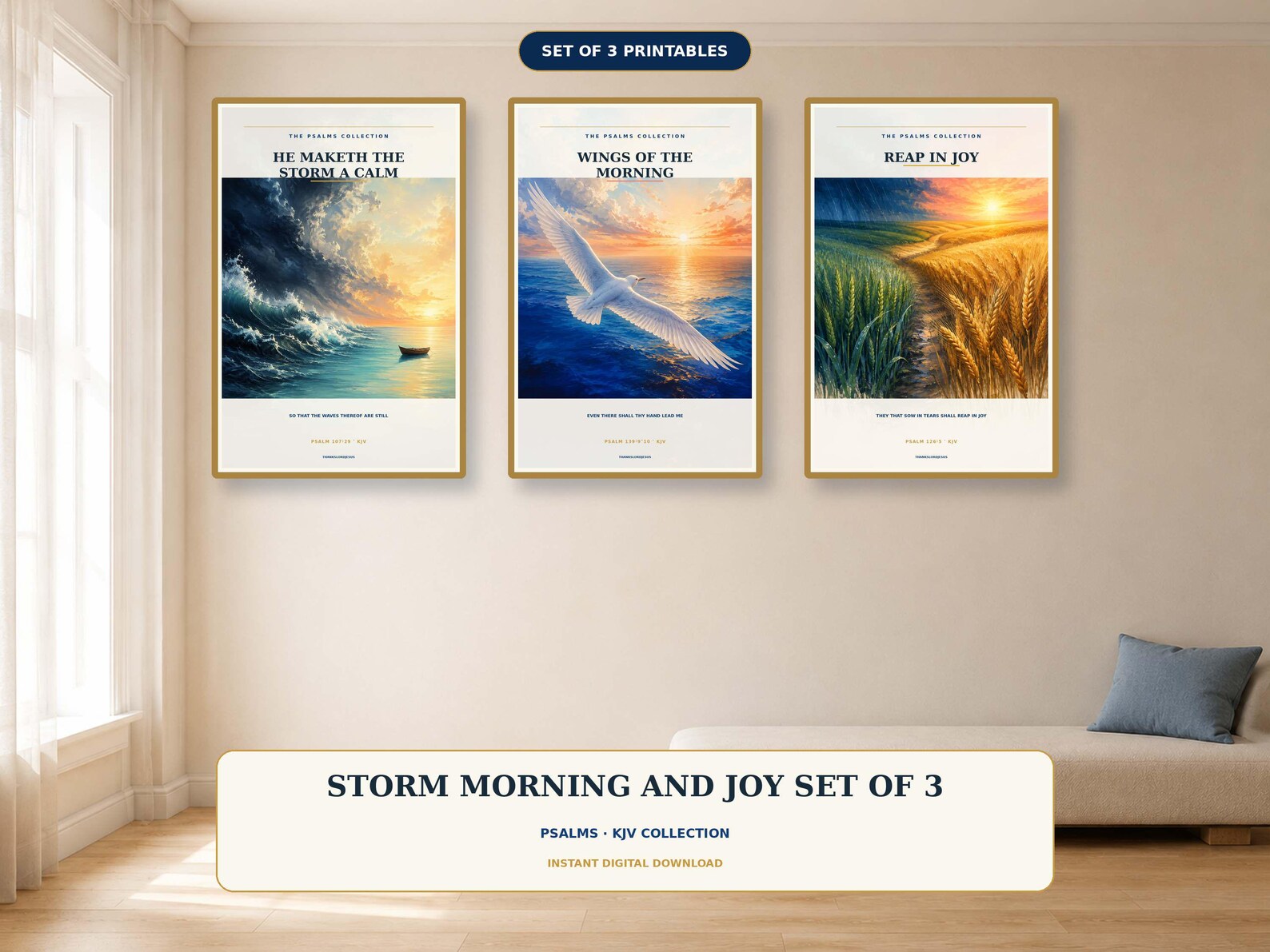 Psalms Wall Art Set of 3 Christian printable wall art Psalms Wall Art — Ocean Bird Harvest, a Christian digital printable from the Psalms & Protection collection by Thanks Lord Jesus