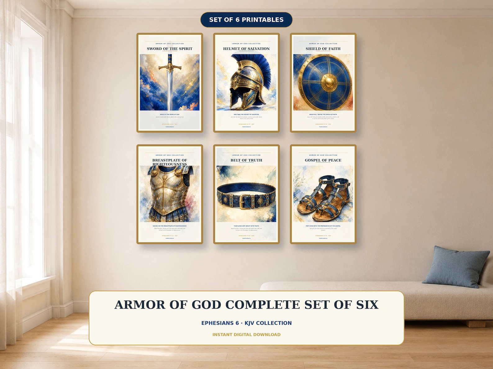 Armor of God Wall Art Set of 6, a Christian digital printable from the Armor of God collection by Thanks Lord Jesus