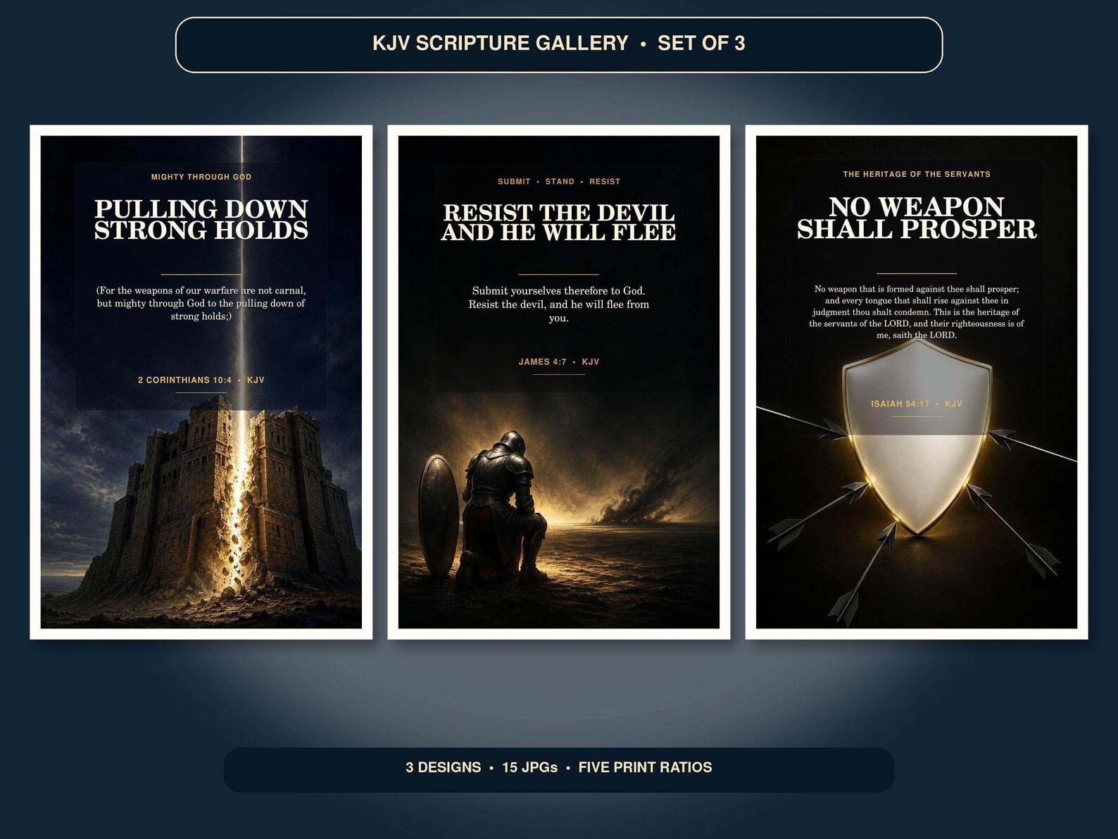 Spiritual Warfare Wall Art Set of 3, KJV Scripture Printables Spiritual Warfare Wall Art Set of 3, KJV Scripture Printables showing all 3 included Christian printable designs.