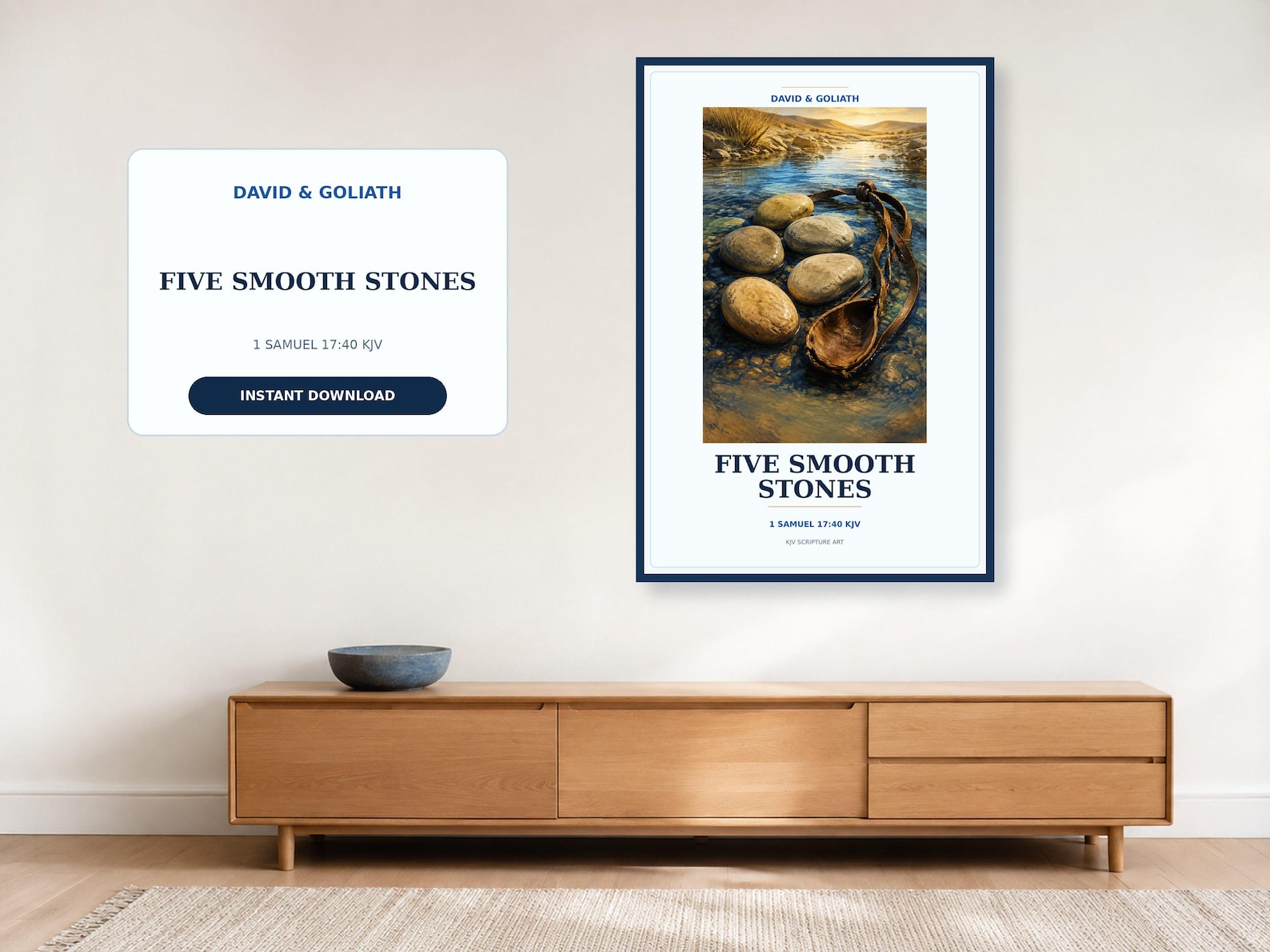 Five Smooth Stones Wall Art, a Christian digital printable from the David & Goliath collection by Thanks Lord Jesus