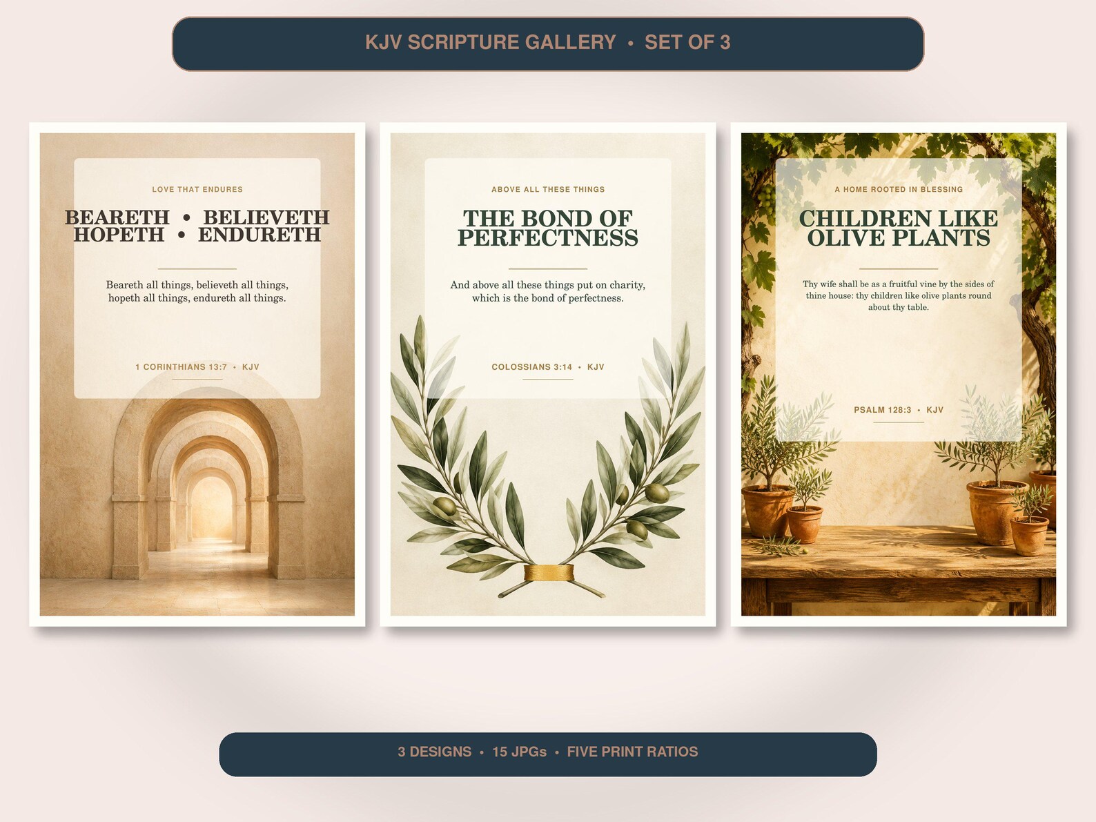 Christian Marriage and Family Wall Art Set of 3, KJV Prints Christian Marriage and Family Wall Art Set of 3, KJV Prints showing all 3 included Christian printable designs.
