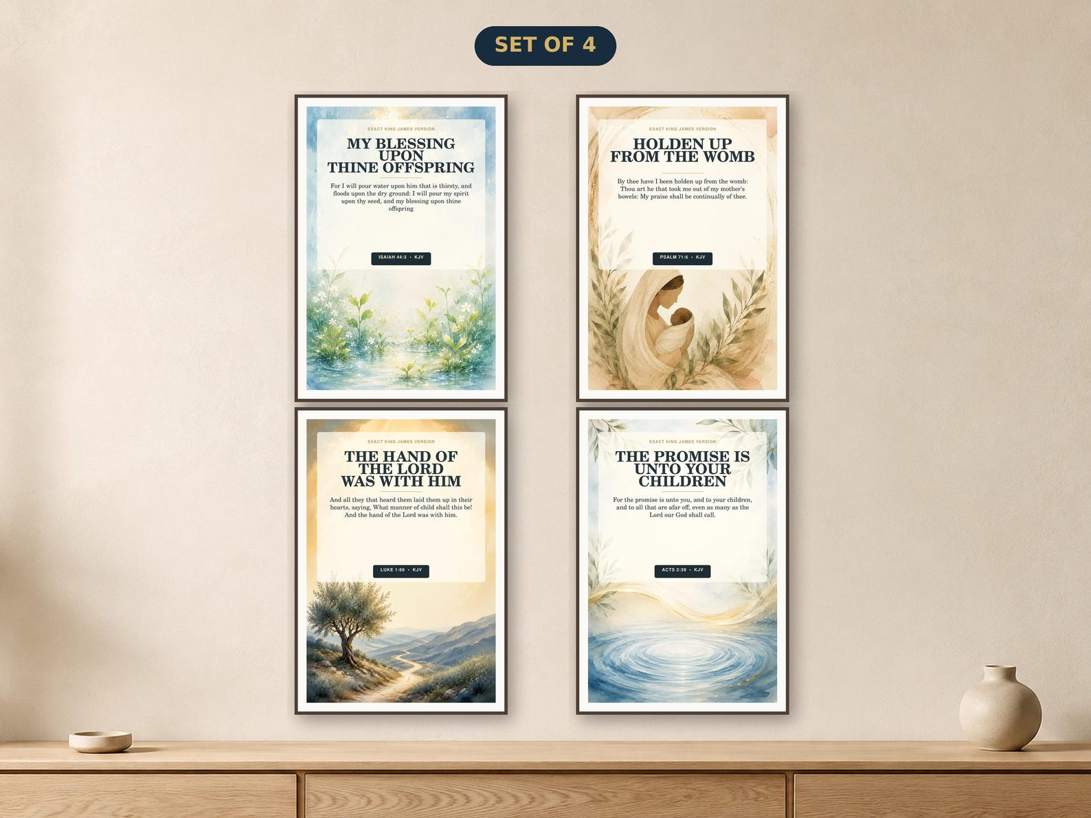 Baby Dedication • Set of 4 KJV Christian nursery wall art set of four using the actual component designs.