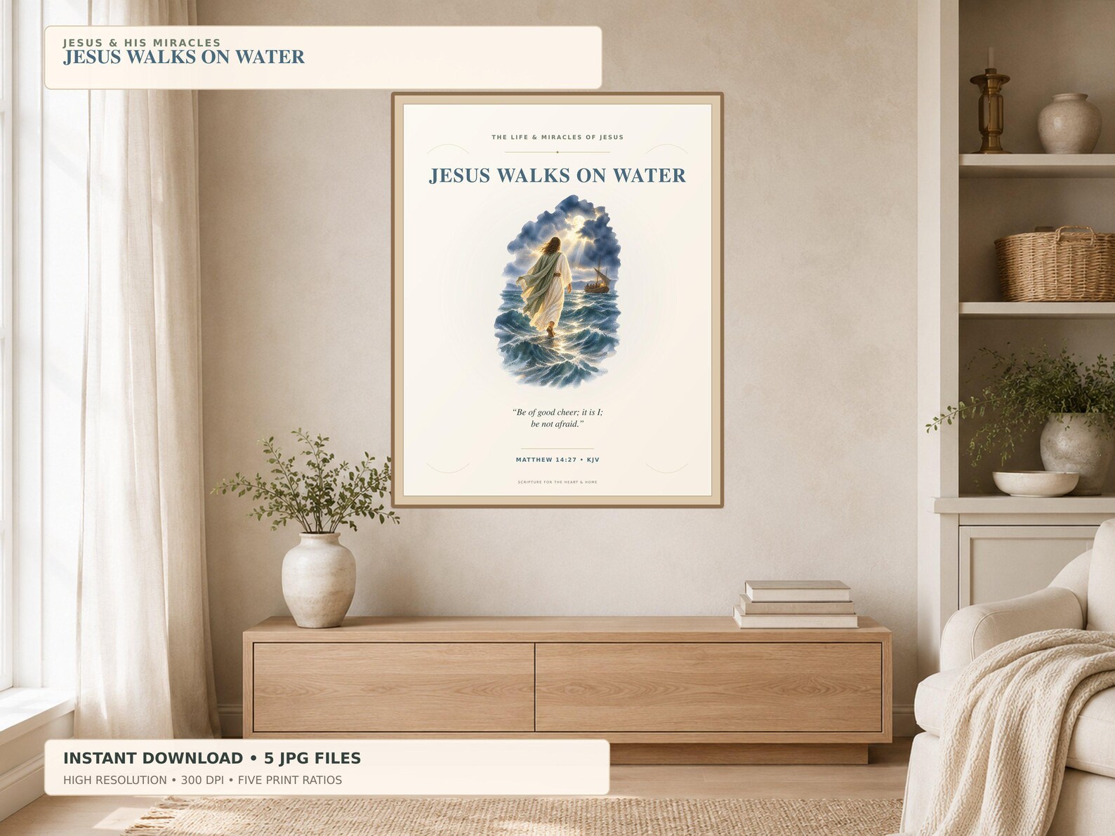 Jesus Walks on Water Printable Wall Art, a Christian digital printable from the Jesus Christ collection by Thanks Lord Jesus