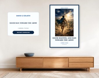 David Ran Toward the Army Wall Art, 1 Samuel 17:48 KJV Printable, David and Goliath Christian Decor, Digital Download