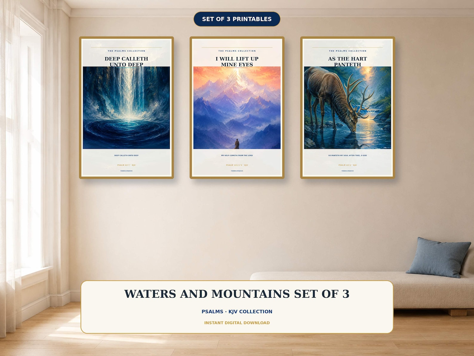Psalms Wall Art — Waterfall Mountain, a Christian digital printable from the Psalms & Protection collection by Thanks Lord Jesus