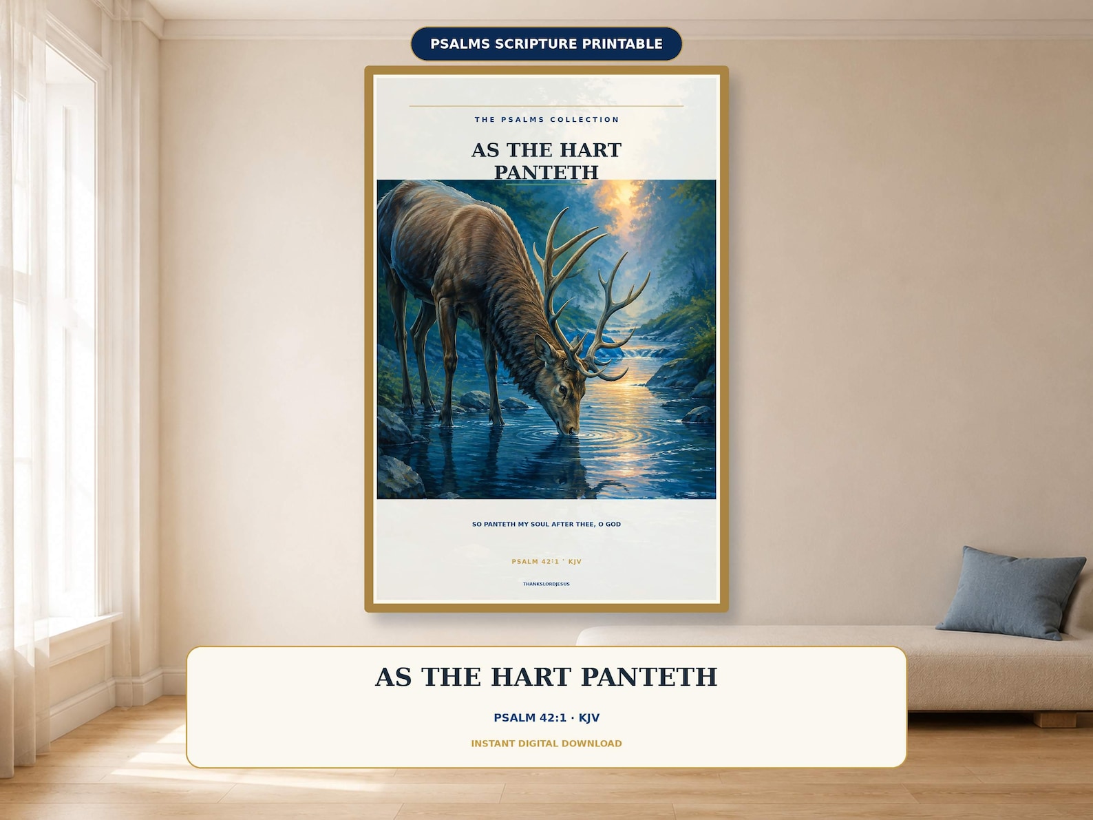 As the Hart Panteth Wall Art, a Christian digital printable from the Psalms & Protection collection by Thanks Lord Jesus