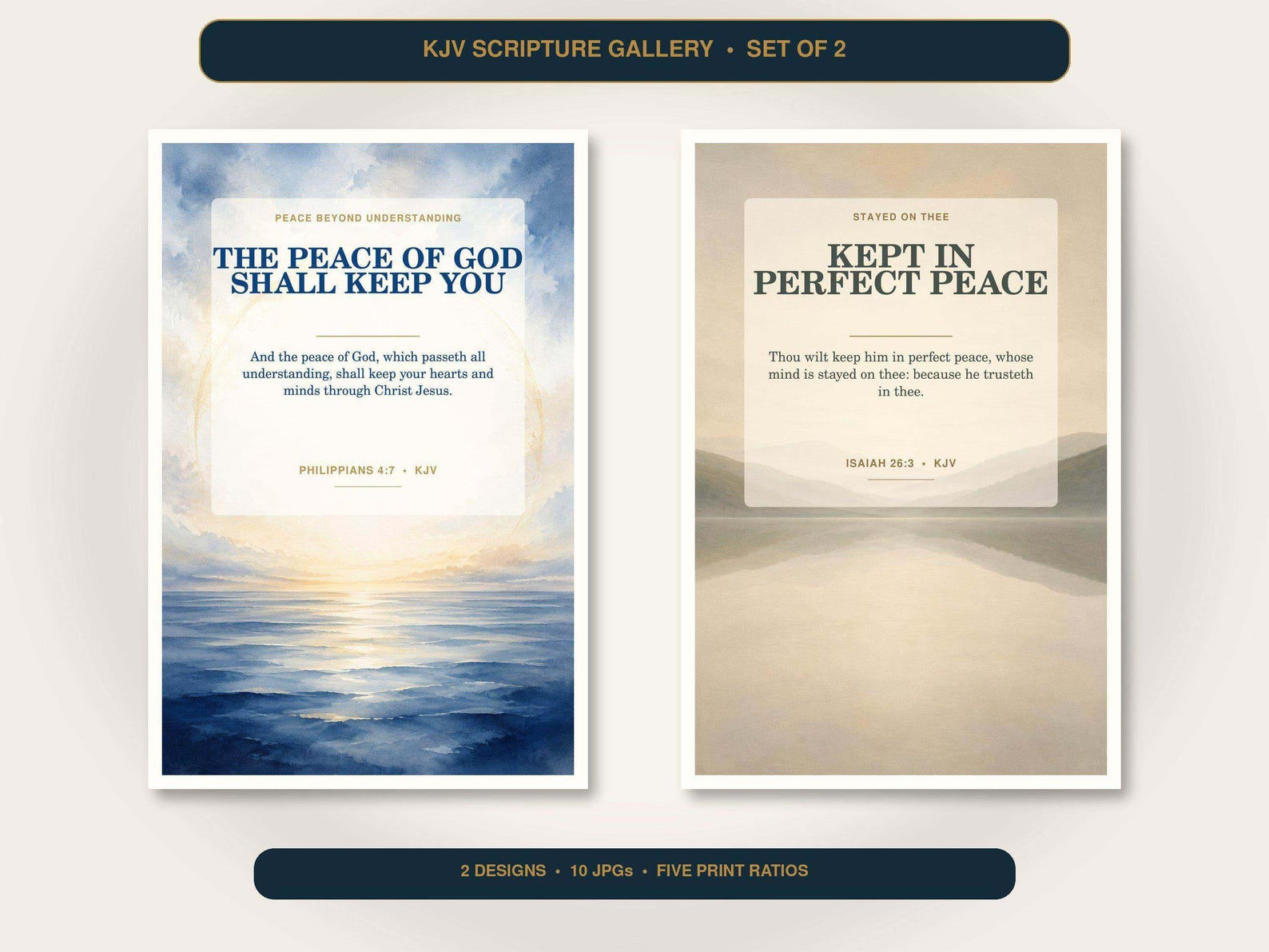 Perfect Peace Wall Art Set of 2, KJV Scripture Printables Perfect Peace Wall Art Set of 2, KJV Scripture Printables showing all 2 included Christian printable designs.