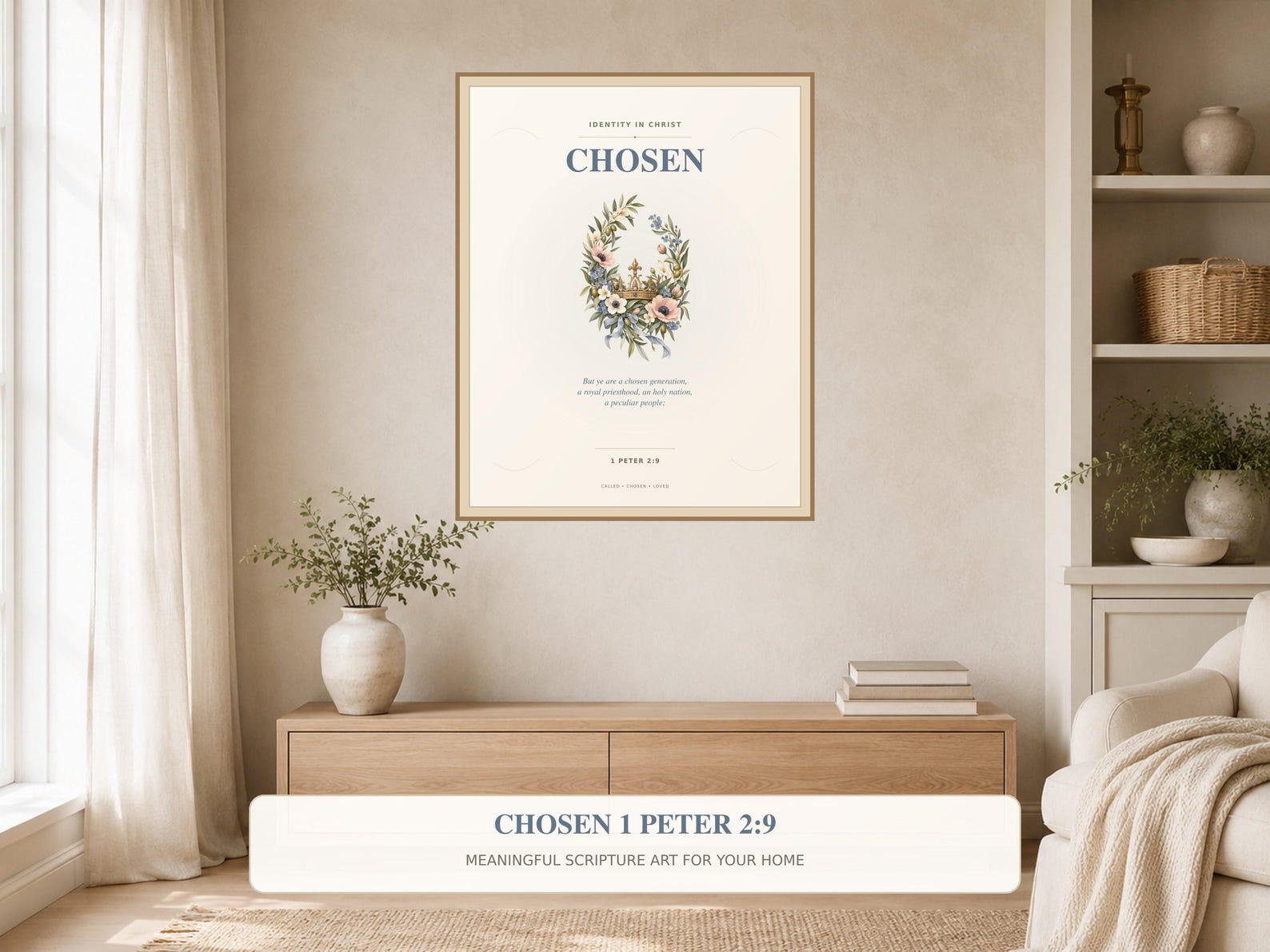 Chosen 1 Peter 2:9 Printable Wall Art, a Christian digital printable from the Identity in Christ collection by Thanks Lord Jesus