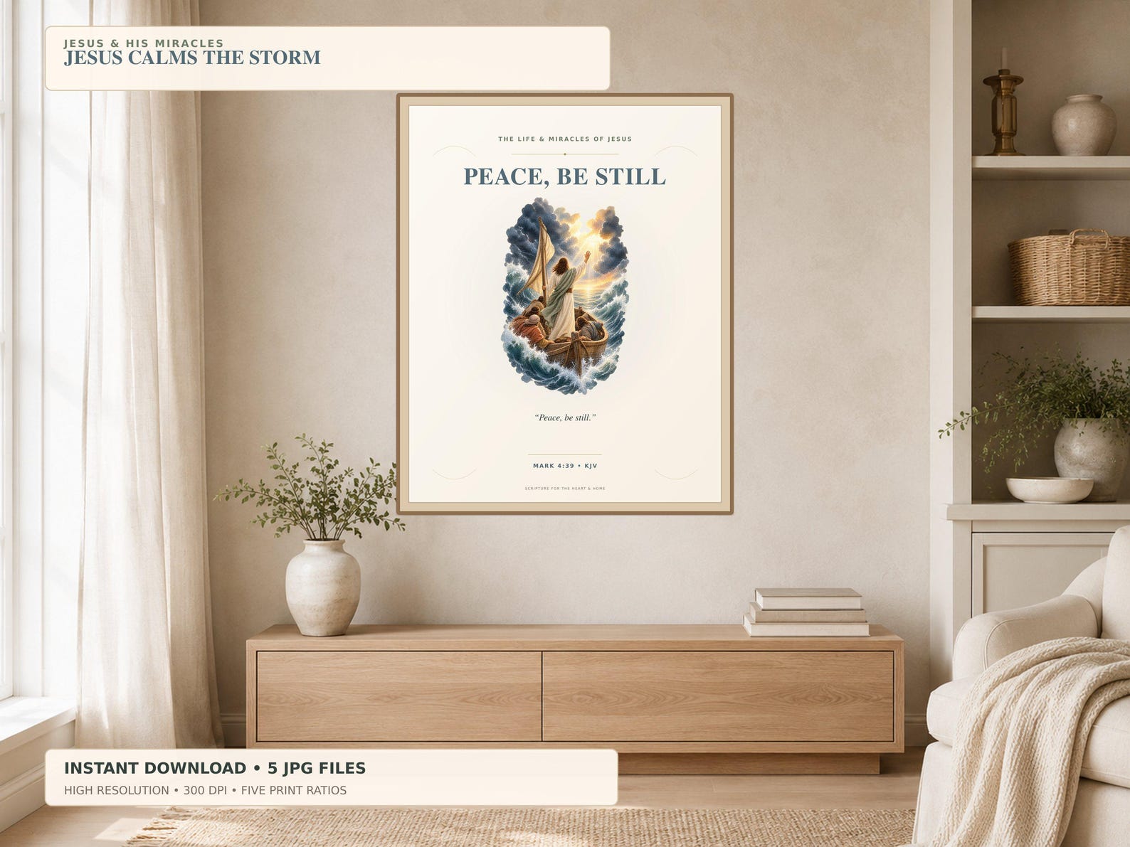 Jesus Calms the Storm Printable Wall Art, a Christian digital printable from the Jesus Christ collection by Thanks Lord Jesus