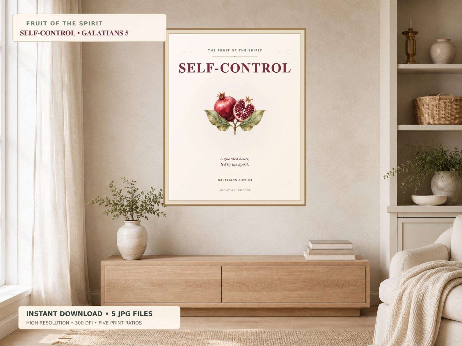 Self-Control Fruit of the Spirit Printable Christian printable wall art Self-Control Fruit of the Spirit Printable, a Christian digital printable from the Fruits of the Spirit collection by Thanks Lord Jesus
