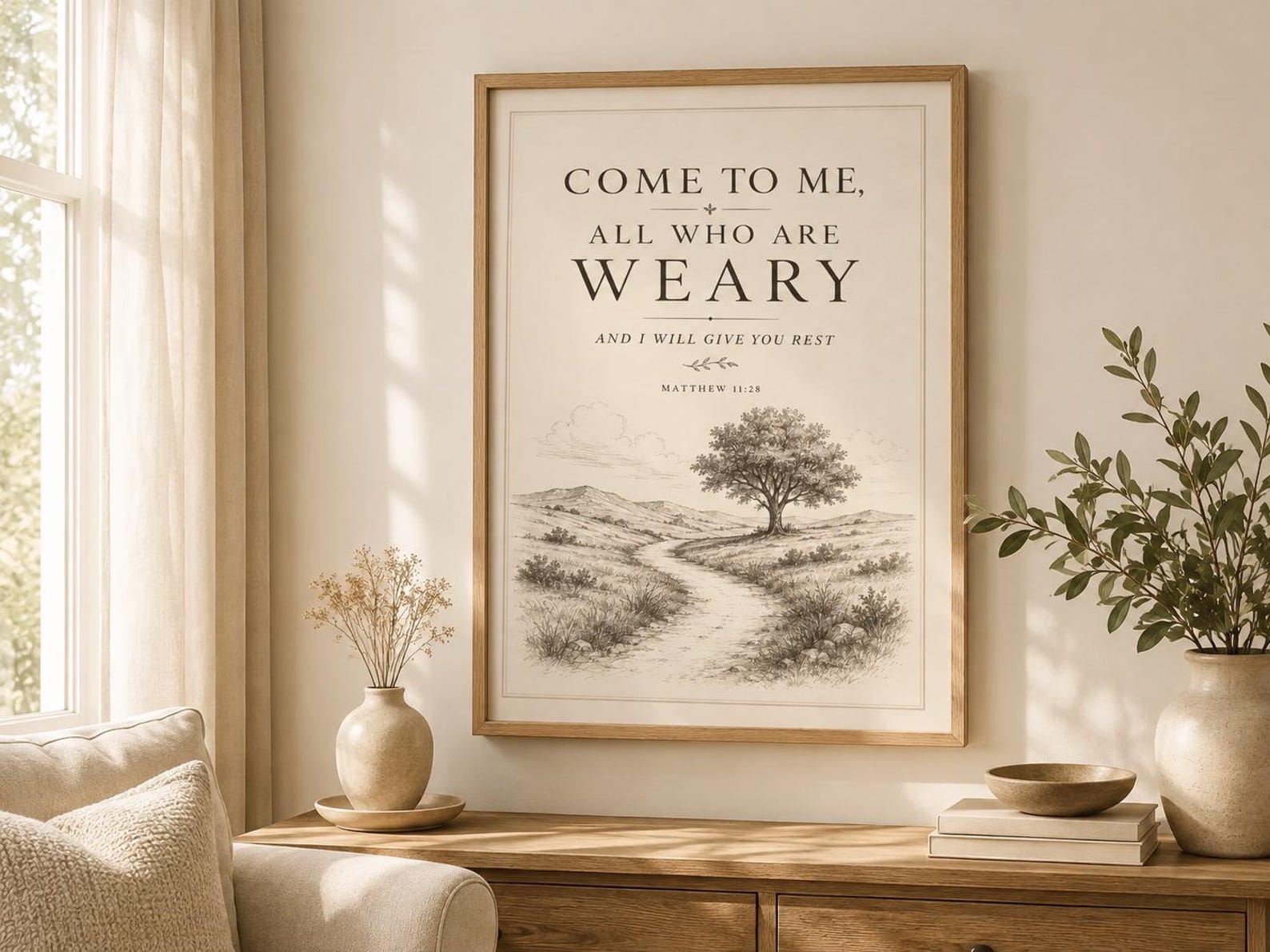 Matthew 11:28 Printable Wall Art, a Christian digital printable from the Bible Verse Prints collection by Thanks Lord Jesus