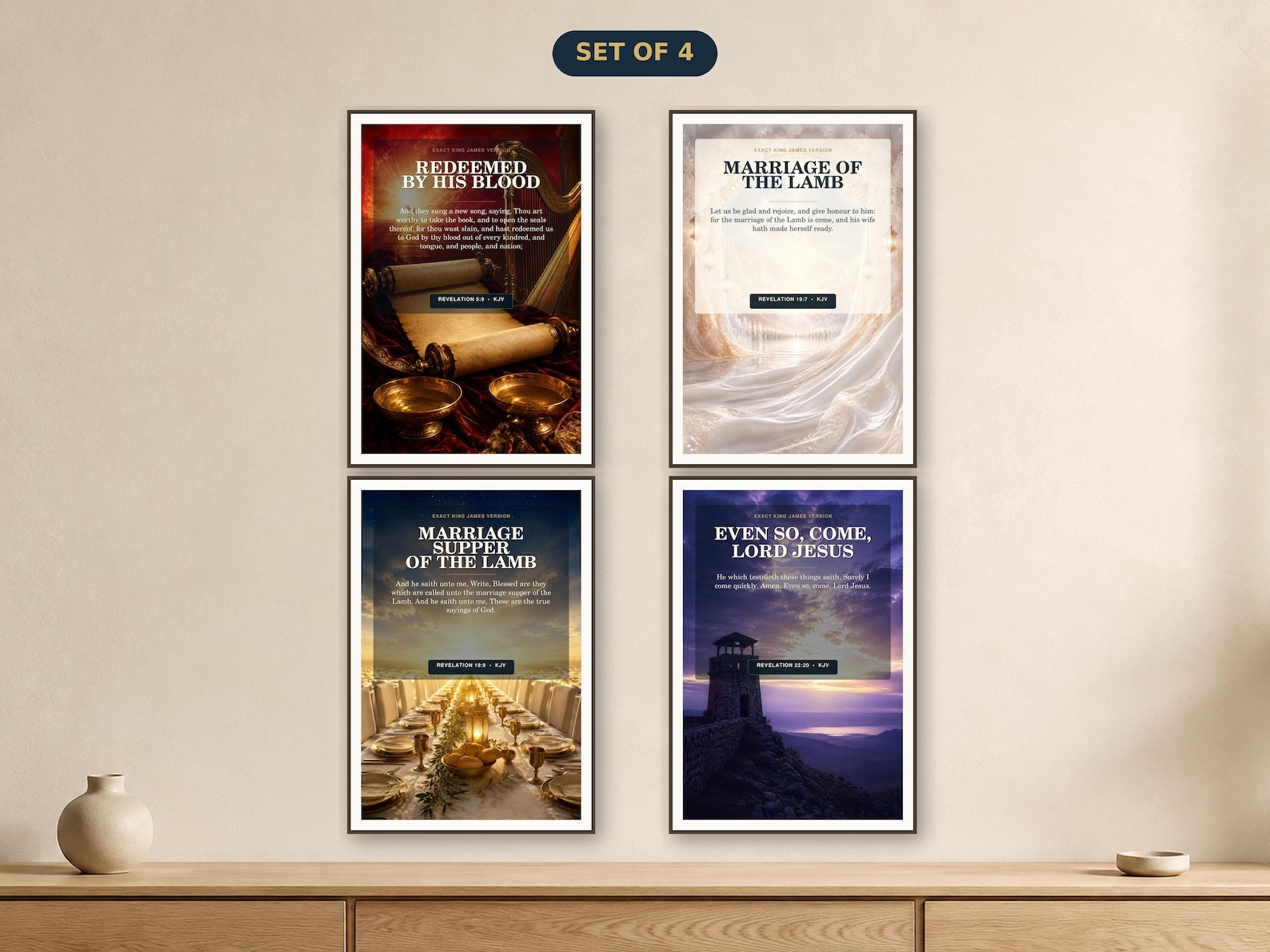 Marriage Supper Revelation Wall Art Set of 4, KJV Wedding Bundle KJV marriage supper revelation wall art set with 4 coordinated Christian printable designs