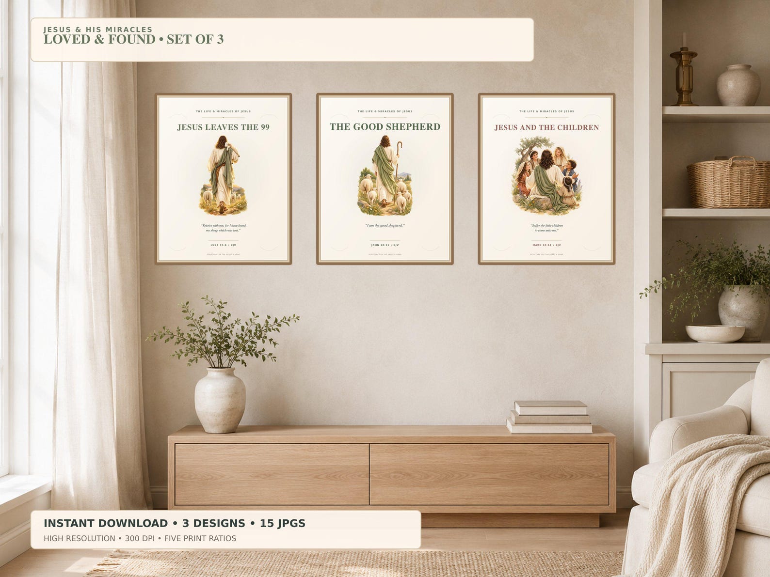 Loved and Found Jesus Wall Art Set of 3, a Christian digital printable from the Jesus Christ collection by Thanks Lord Jesus