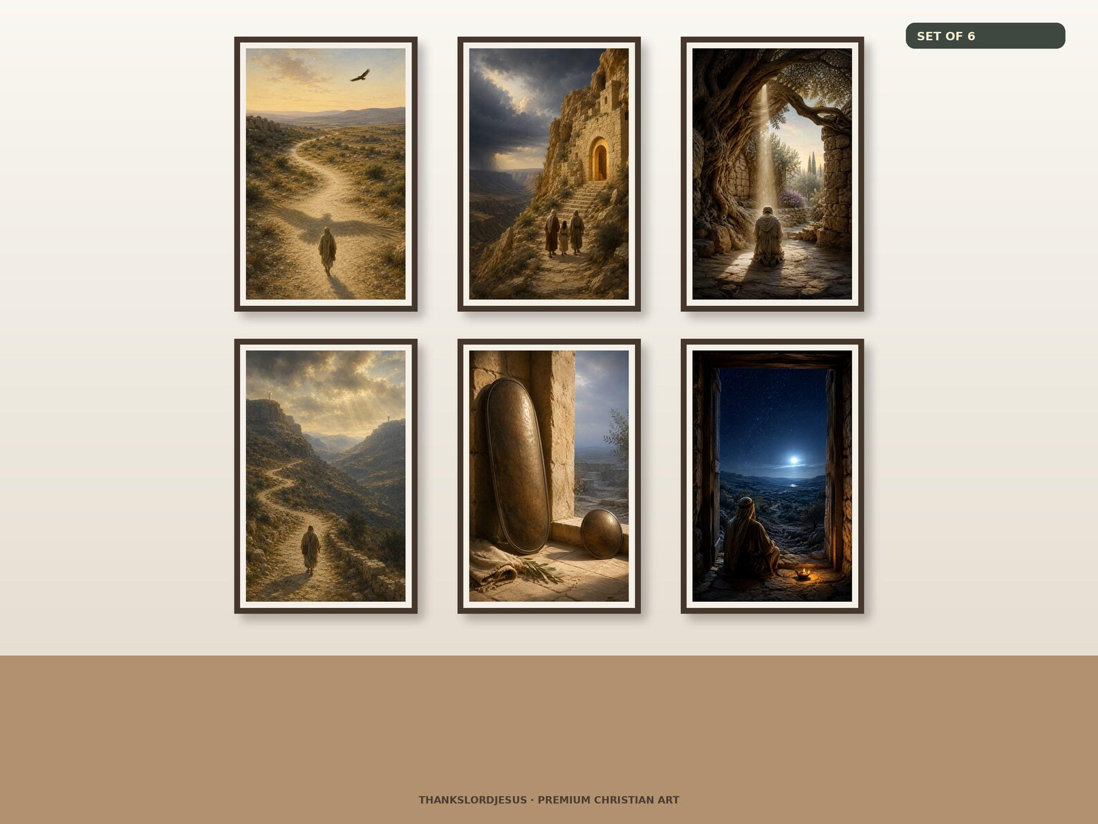 Clean airy hero gallery mockup for Psalm 91 Premium Protection Collection Set of 6, with all 6 designs clearly visible as a coordinated framed collection.