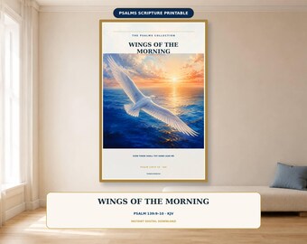 Wings of the Morning Wall Art, Psalm 139 KJV Printable, White Bird Ocean Christian Decor, Bible Verse Download