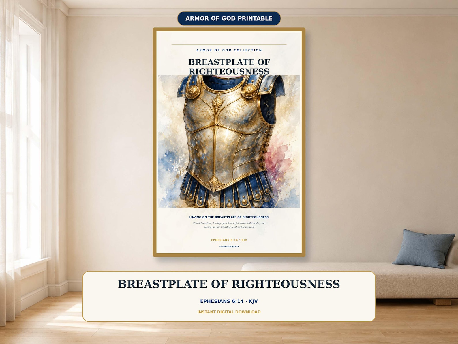 Breastplate of Righteousness Wall Art, a Christian digital printable from the Armor of God collection by Thanks Lord Jesus