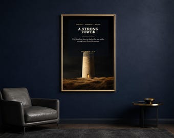 Wandbild mit Psalm 61,3, Bibelvers „Starker Turm“, Dekoration zum Thema christlicher Schutz, digitaler Download der King-James-Übersetzung
