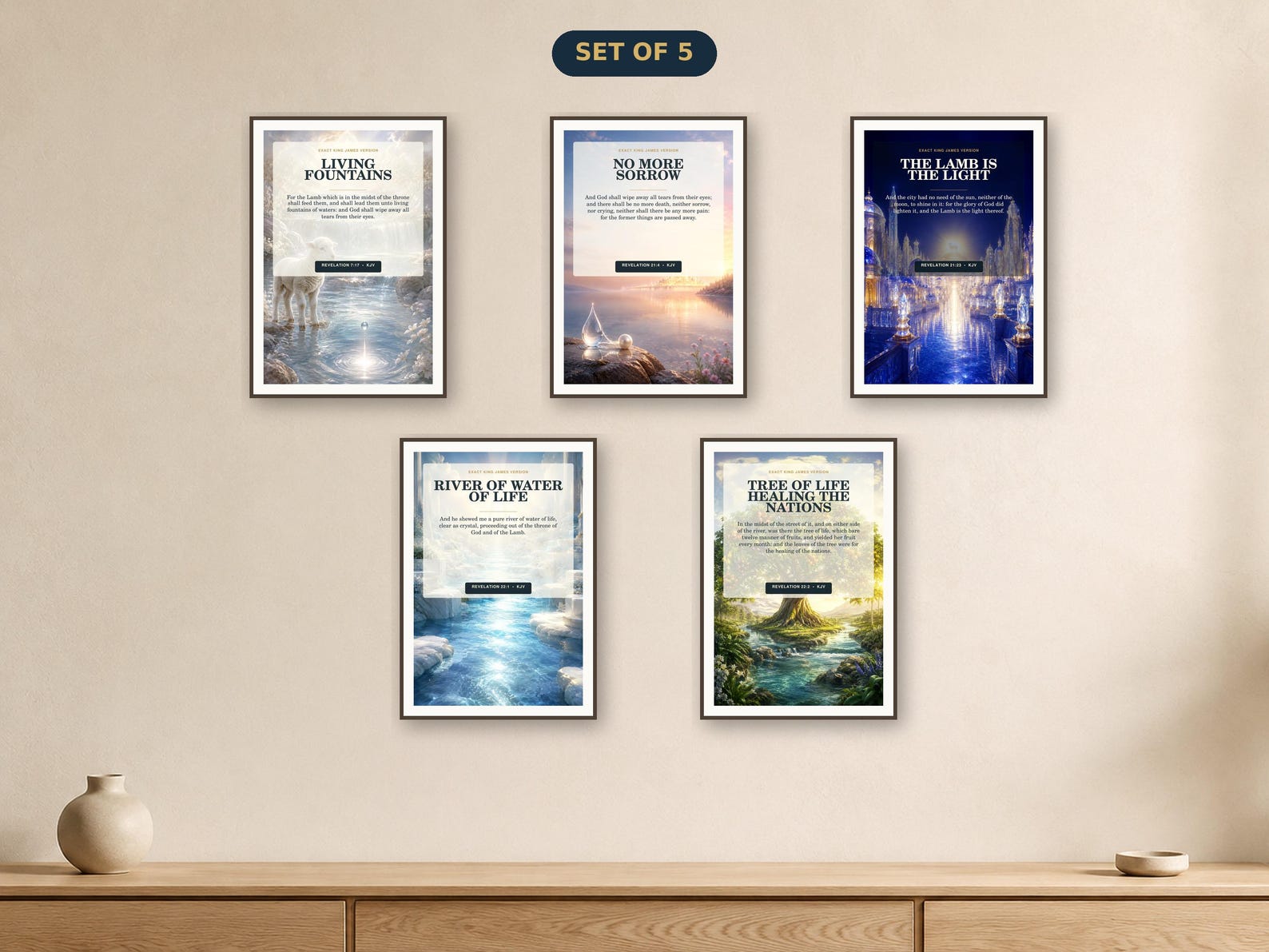 KJV new jerusalem hope wall art set with 5 coordinated Christian printable designs