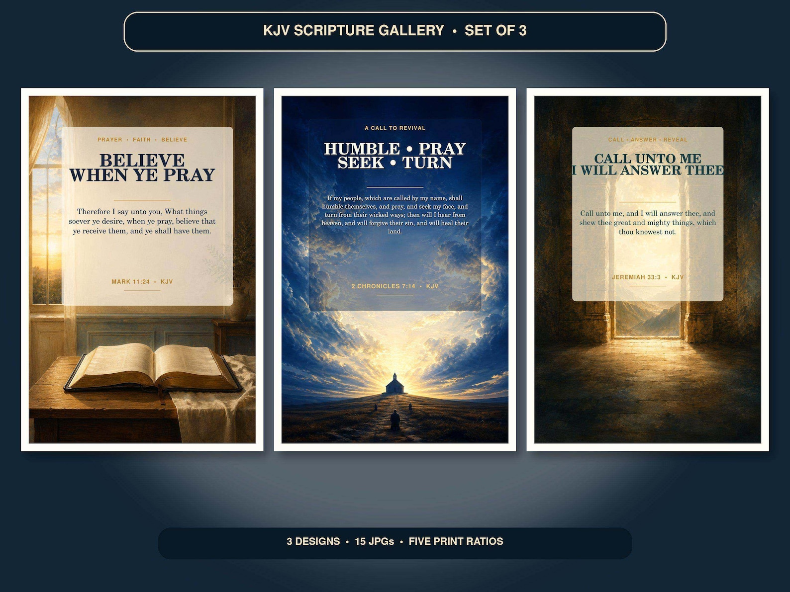 Prayer Room Wall Art Set of 3, KJV Call Upon God Prints Prayer Room Wall Art Set of 3, KJV Call Upon God Prints showing all 3 included Christian printable designs.
