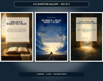 Prayer Room Wall Art Set of 3, KJV Call Upon God Prints