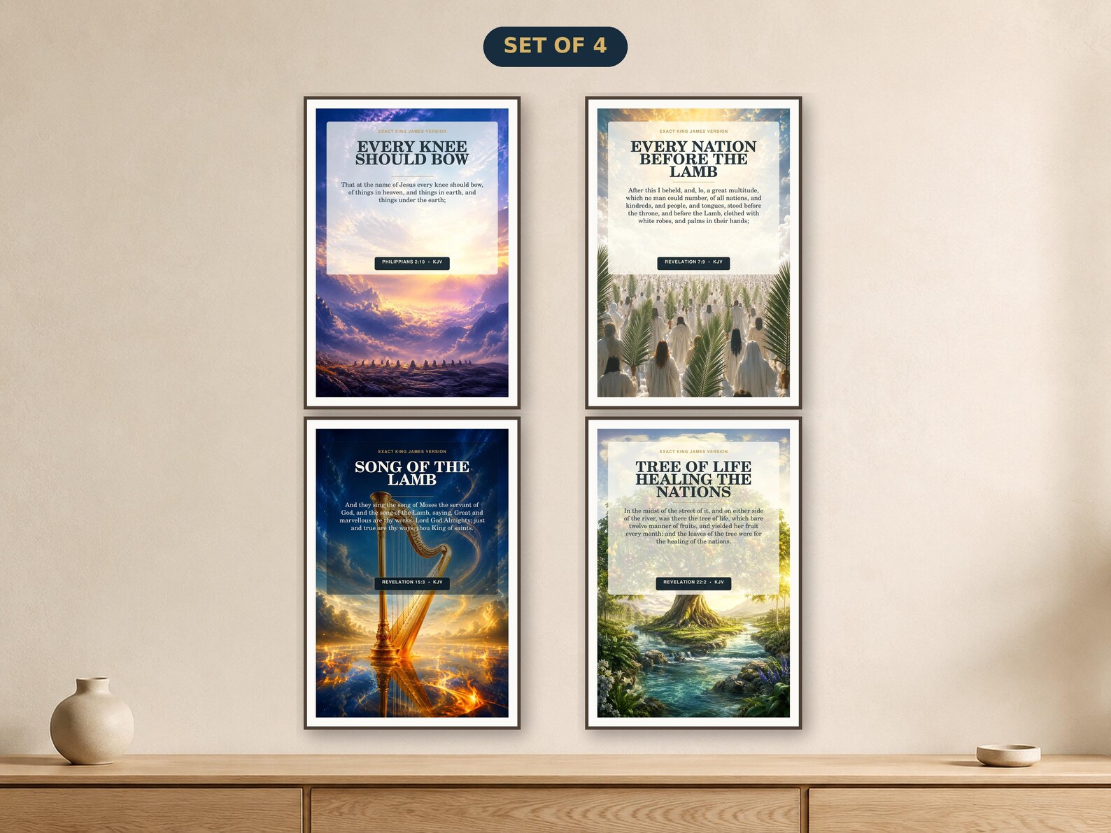 Nations Worship the Lamb Wall Art Set of 4, KJV Printable Bundle KJV nations worship the lamb wall art set with 4 coordinated Christian printable designs
