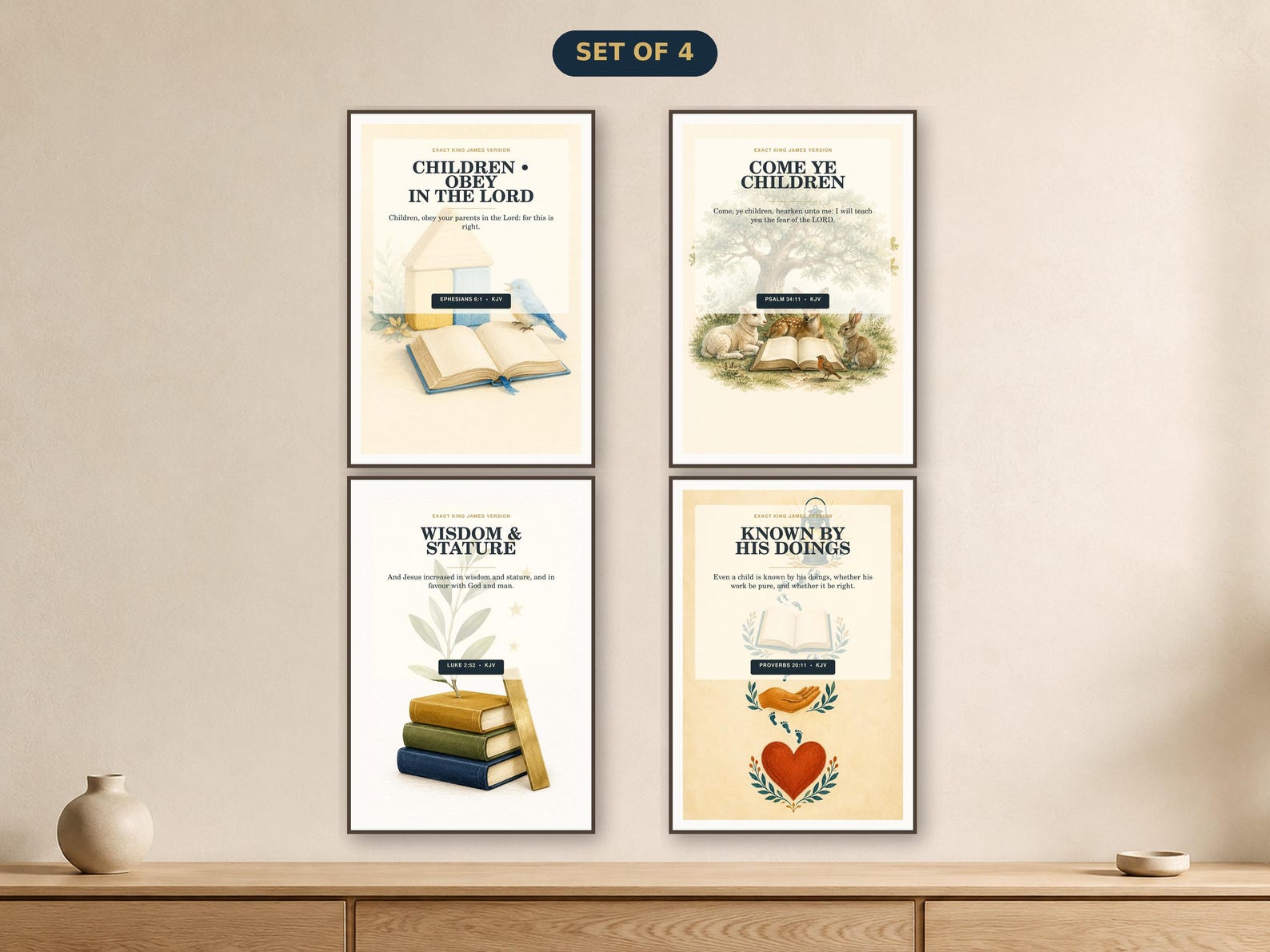 KJV sunday school character wall art set set of four coordinated Christian printable designs