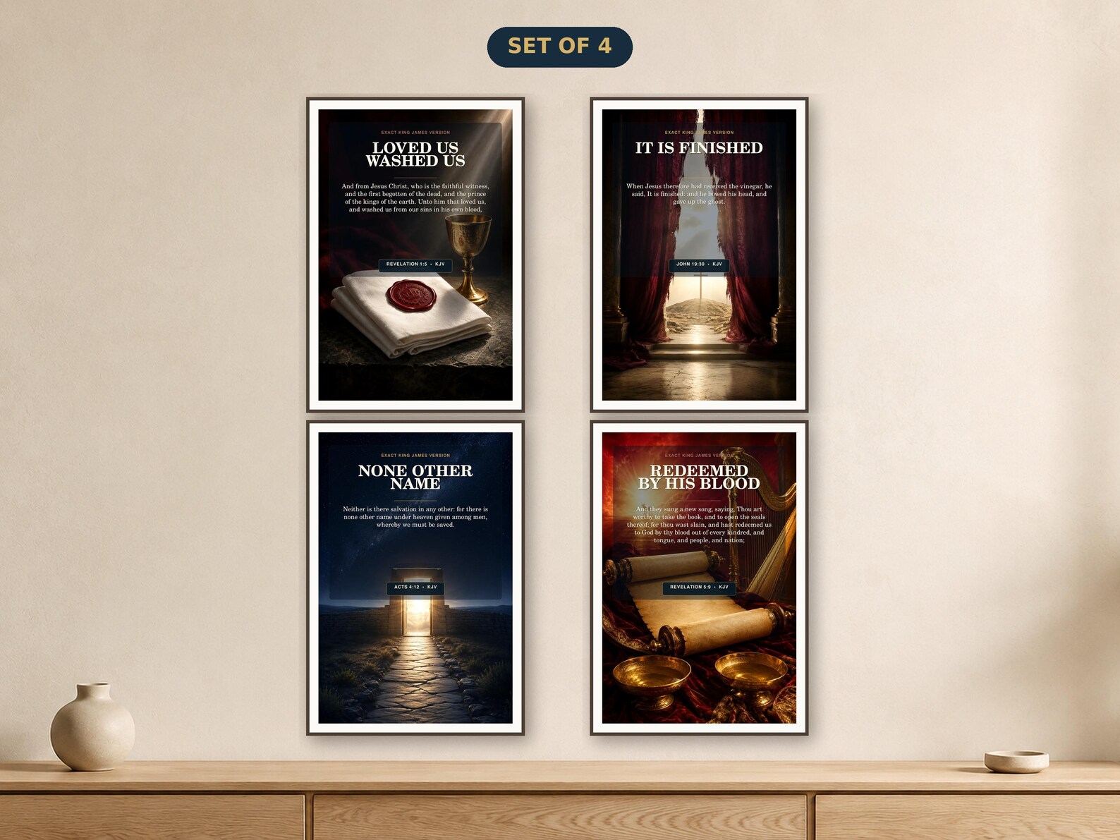 KJV jesus saves scripture wall art set with 4 coordinated Christian printable designs