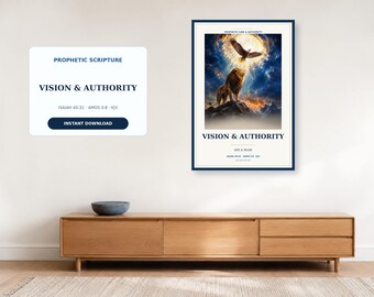 Lion and Eagle Wall Art, Prophetic Christian Printable, Isaiah 40:31 and Amos 3
