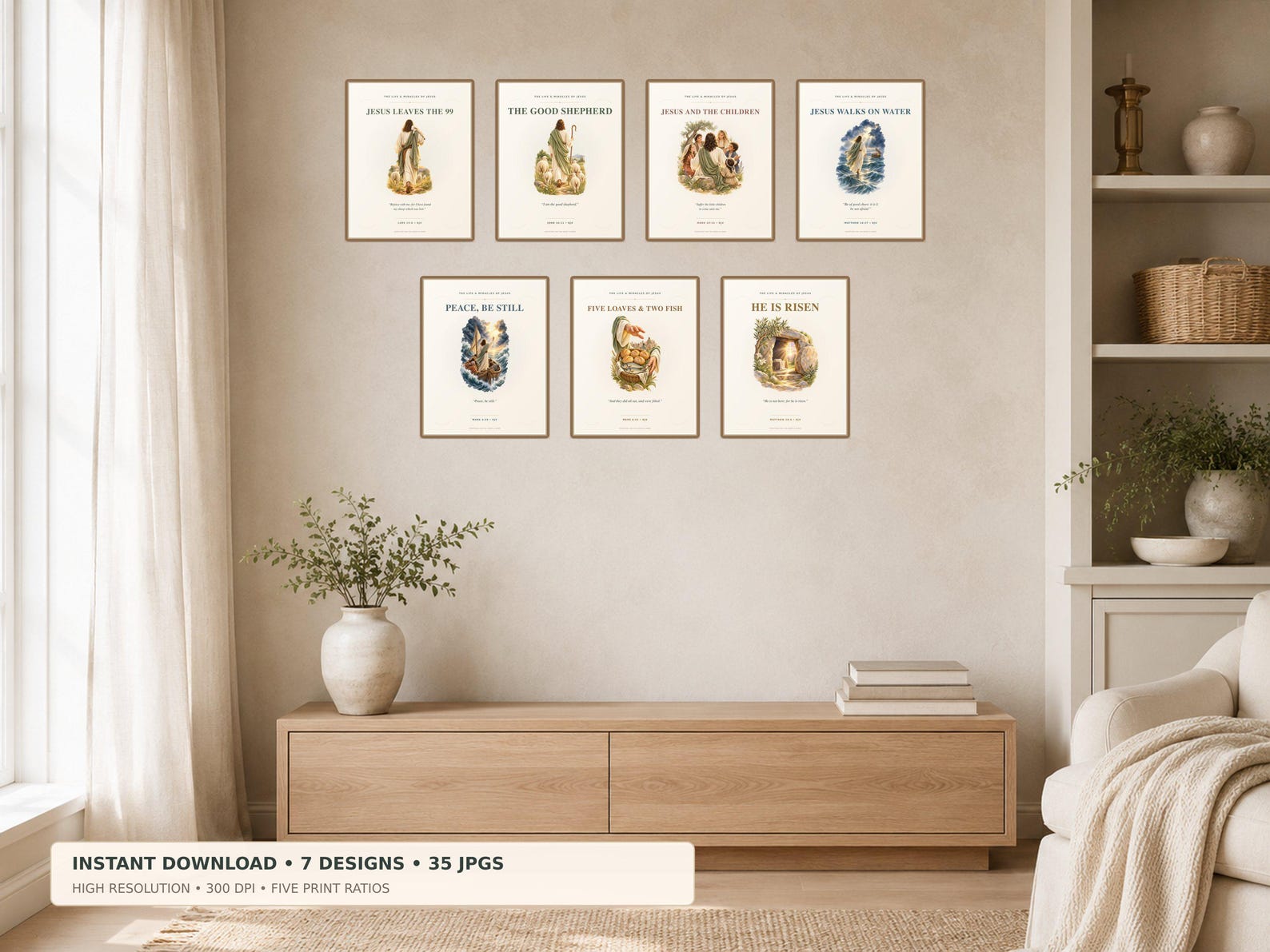 Jesus Wall Art Set of 7, a Christian digital printable from the Jesus Christ collection by Thanks Lord Jesus