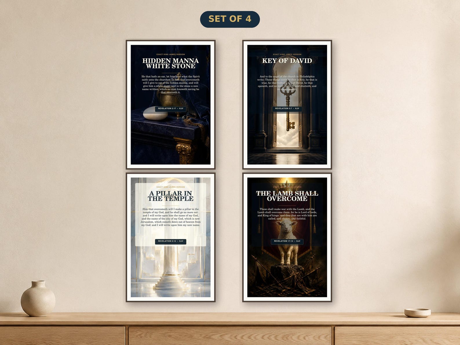 Overcomer Promises Wall Art Set of 4, KJV Revelation Printable Bundle KJV overcomer promises wall art set with 4 coordinated Christian printable designs