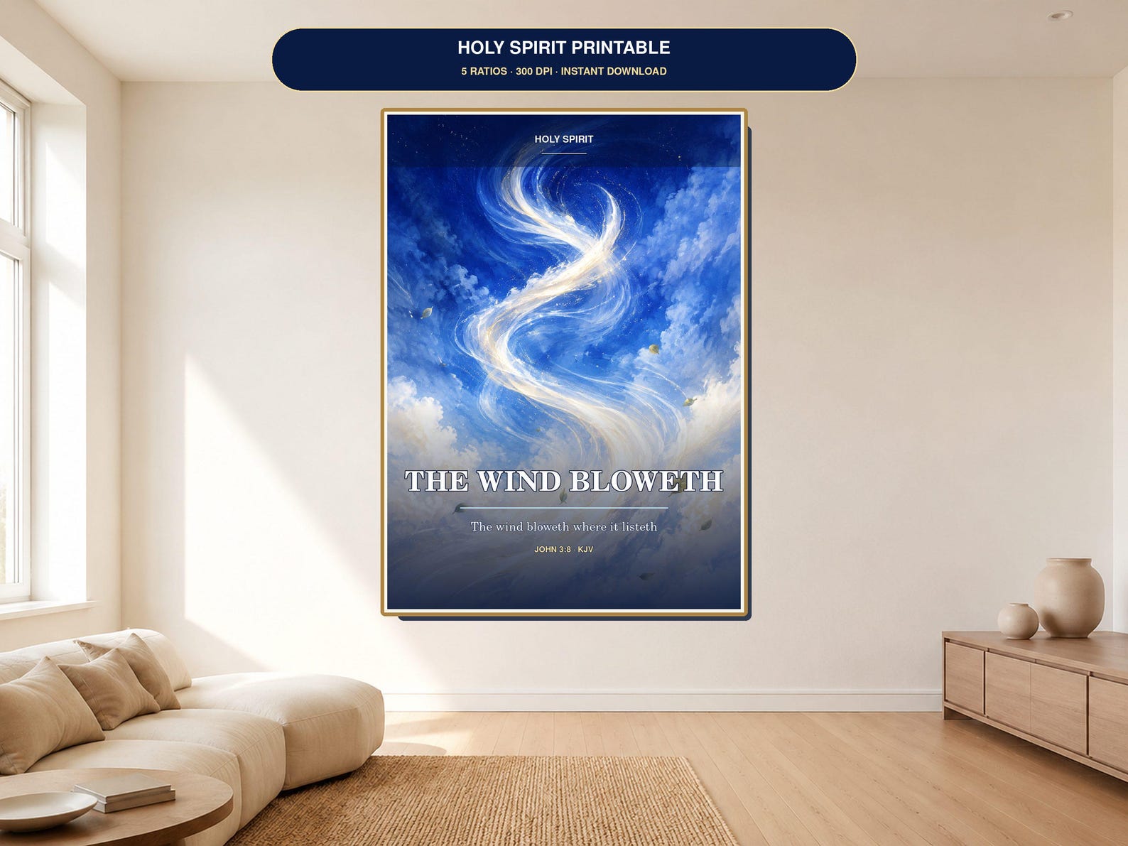 Holy Spirit Wind Printable Wall Art, a Christian digital printable from the Holy Spirit collection by Thanks Lord Jesus