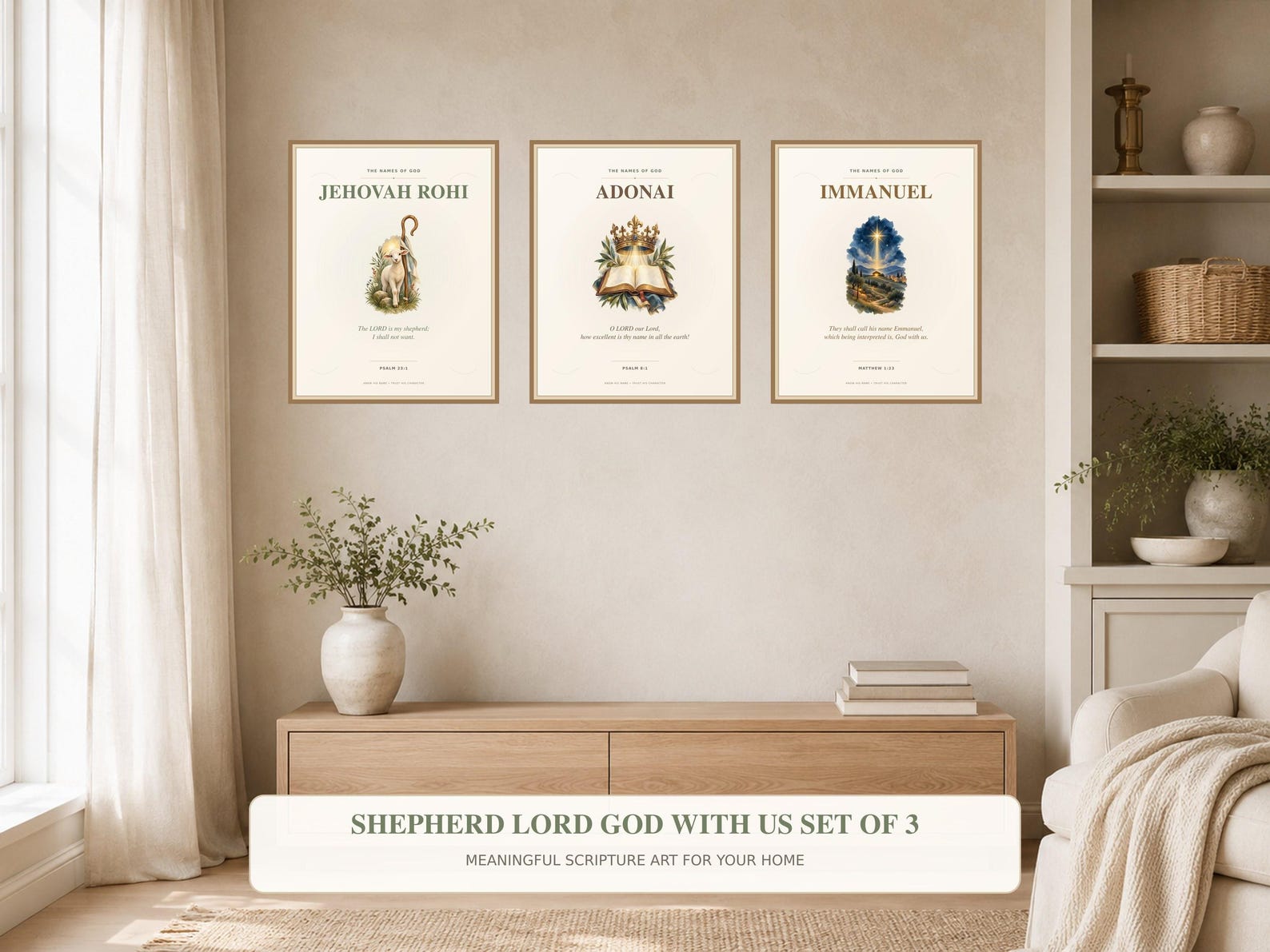 Jehovah Rohi Adonai Immanuel Wall Art Set Christian printable wall art Jehovah Rohi Adonai Immanuel Wall Art Set, a Christian digital printable from the Names of God collection by Thanks Lord Jesus