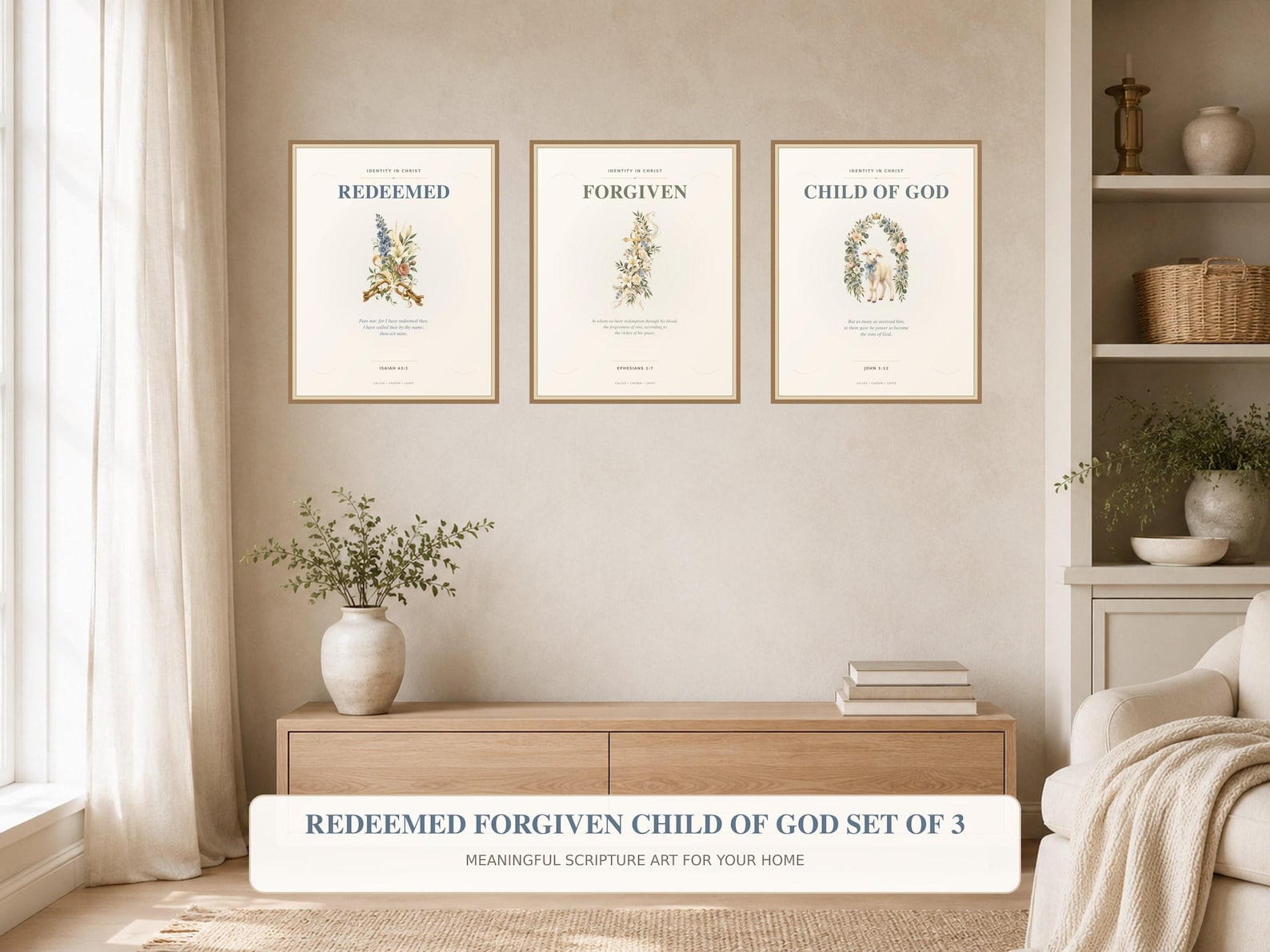 Redeemed Forgiven Child of God Set Christian printable wall art Redeemed Forgiven Child of God Set, a Christian digital printable from the Identity in Christ collection by Thanks Lord Jesus