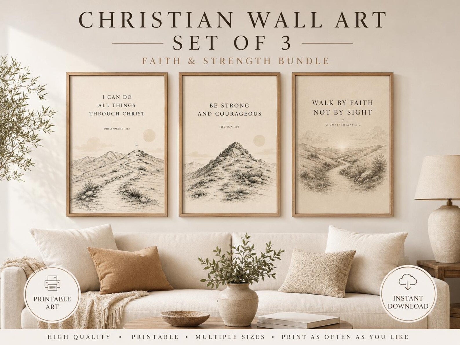 Christian Wall Art — Faith & Strength, a Christian digital printable from the Bible Verse Prints collection by Thanks Lord Jesus