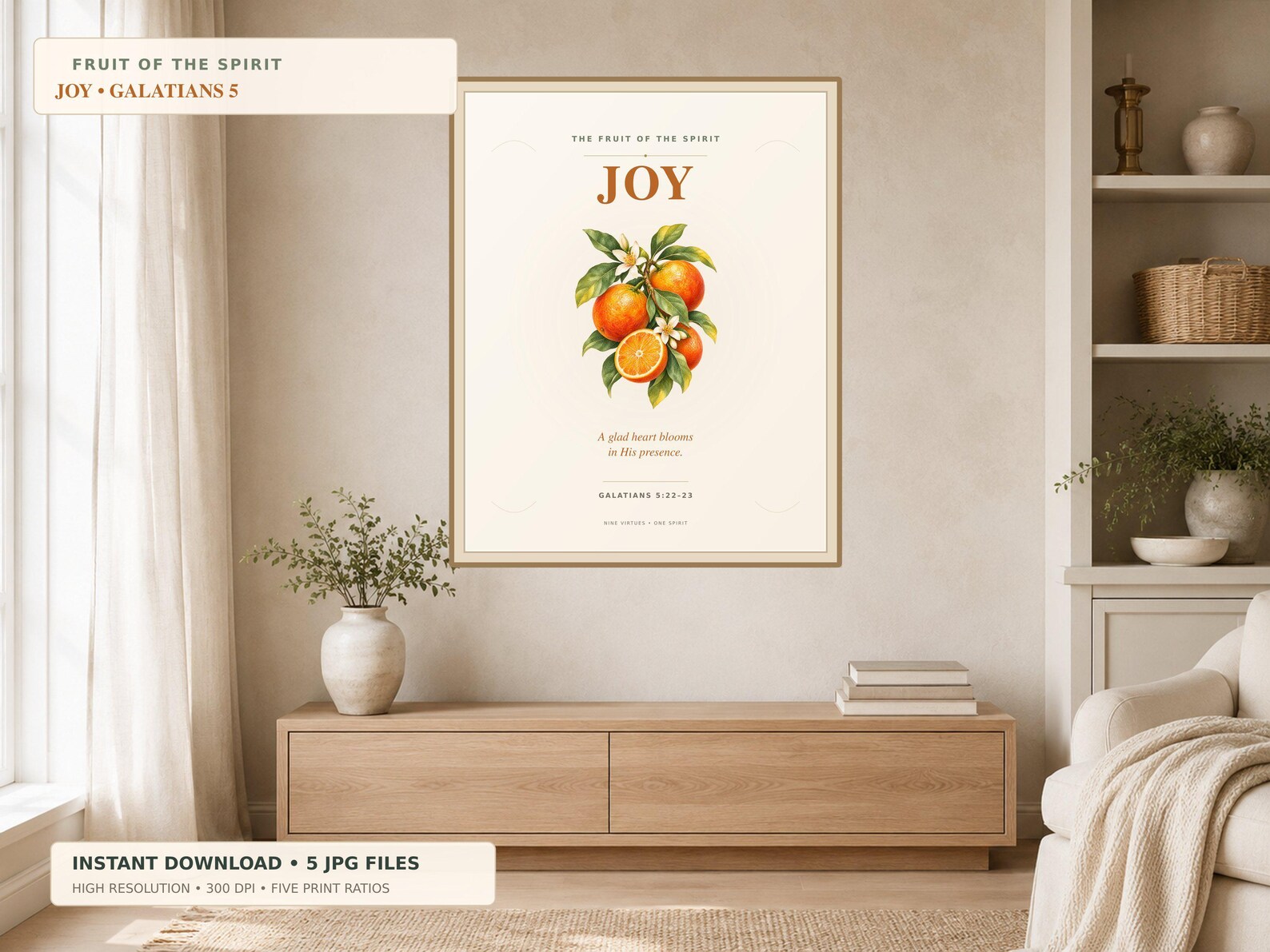 Joy Fruit of the Spirit Printable Christian printable wall art Joy Fruit of the Spirit Printable, a Christian digital printable from the Fruits of the Spirit collection by Thanks Lord Jesus