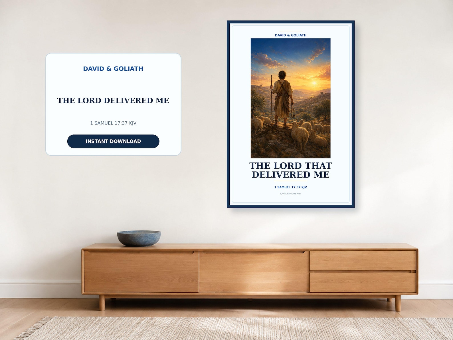 The Lord Delivered Me Wall Art, a Christian digital printable from the David & Goliath collection by Thanks Lord Jesus