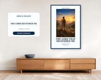 The Lord Delivered Me Wall Art, 1 Samuel 17:37 KJV Printable, David and Goliath Christian Decor, Digital Download