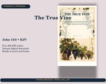 Wandbild „Echte Weinrebe“, Johannes 15,5 (KJV) – Botanische Bibelstelle zum Ausdrucken