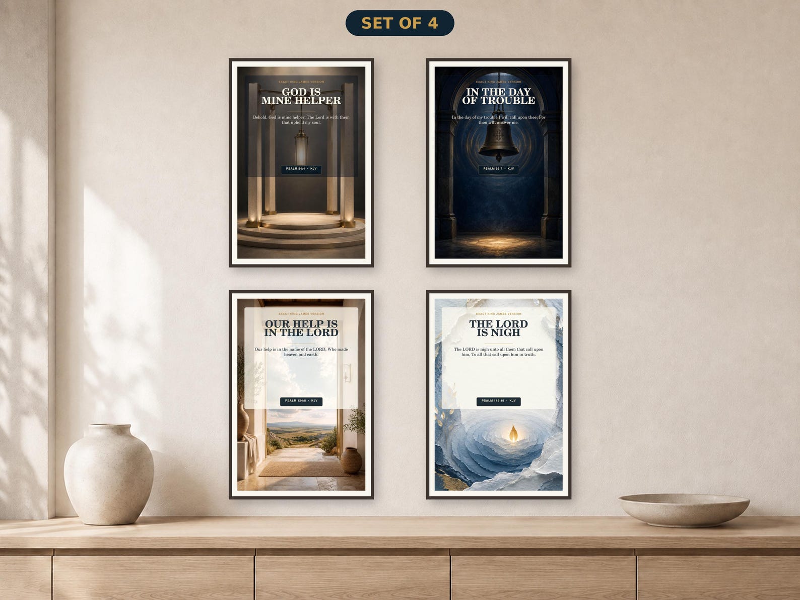 Call Upon the Lord Psalm Wall Art Set of 4, KJV Prayer Bundle KJV call upon the Lord Psalm wall art set with 4 coordinated Christian printable designs
