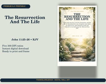 Resurrection and the Life Wall Art, John 11:25–26 KJV Easter Printable