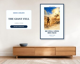 The Giant Fell Wall Art, 1 Samuel 17:49 KJV Printable, David and Goliath Christian Decor, Digital Download